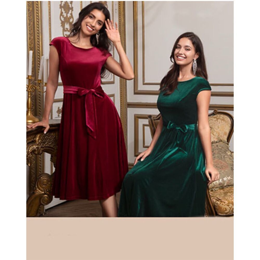 #559 DressTells green velvet A-line dress size 2 XL